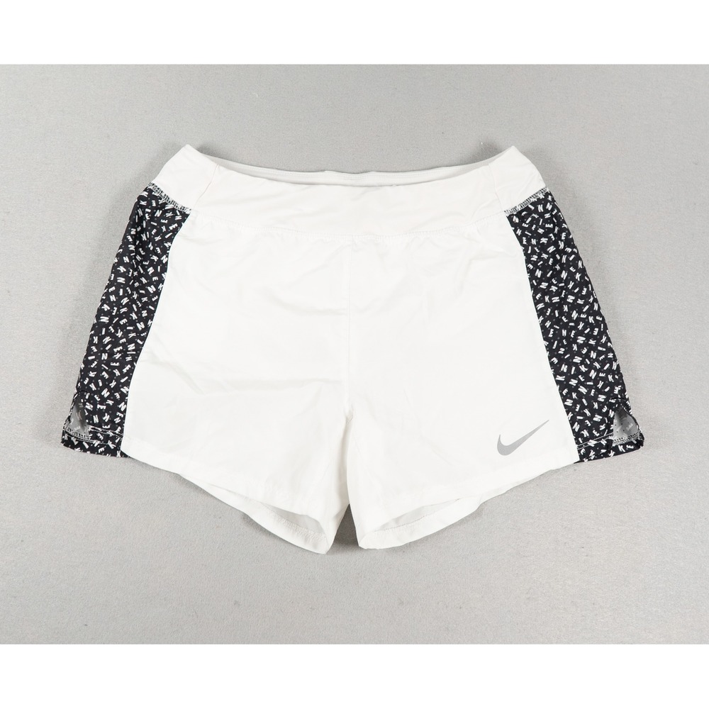 Nike Womens Dri-FIT Running Shorts Logo Print Side Panels White Black Size Large